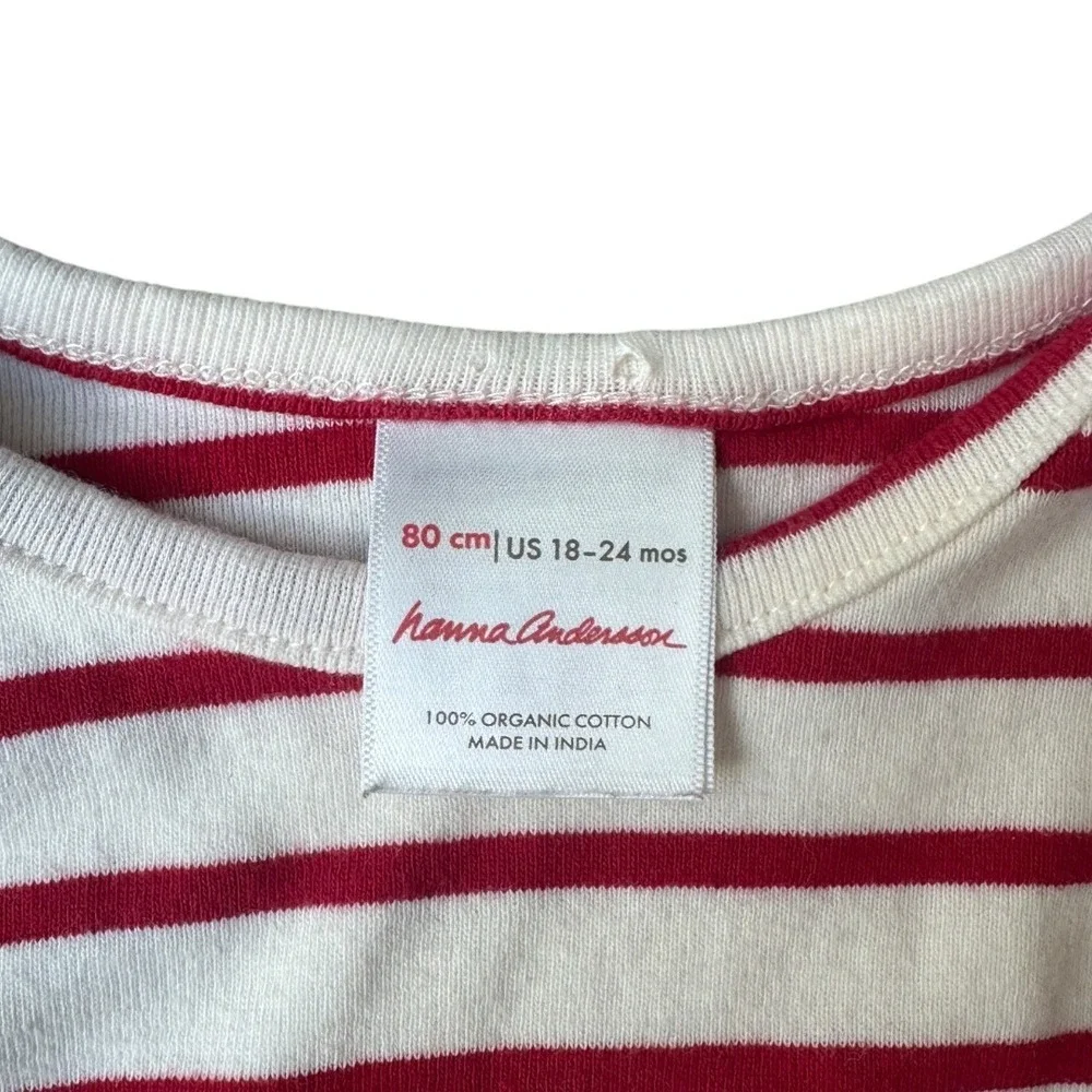 Hanna Andersson Red White Striped Shirt (18-24M) and Leggings (2T) Set